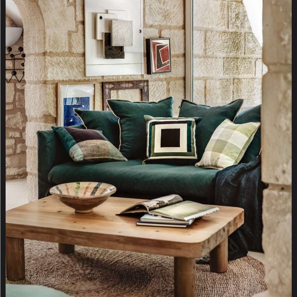 New HAOMY HARMONY Linen Cotton geometric decorative pillow cover green black - Picture 3 of 9